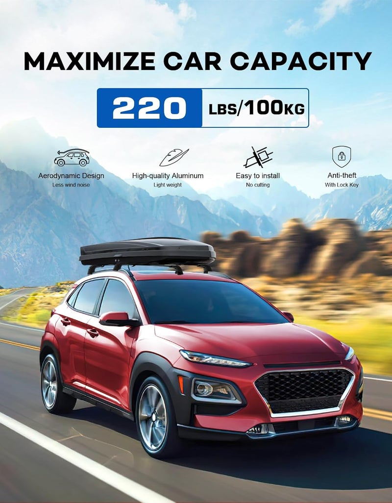 wonderdriver Roof Rack Cross Bars 220lbs Compatible with 2018-2023 Hyundai Kona & Kona N & Kona Electric with Flush Side Rails,Heavy Duty Aluminum Lockable Roof Rails Crossbars Black Rooftop Luggage - Image 3